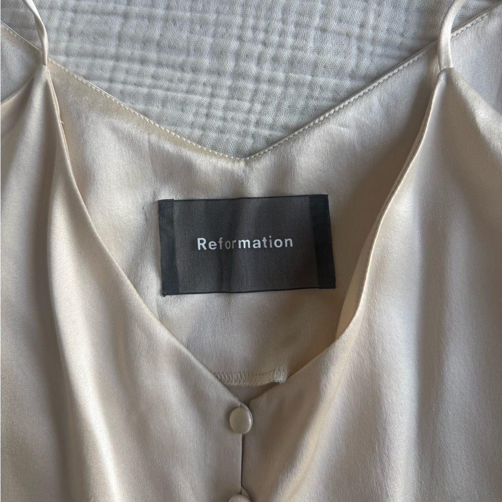Reformation 100% Silk Cream Button Up Top (sample sale)